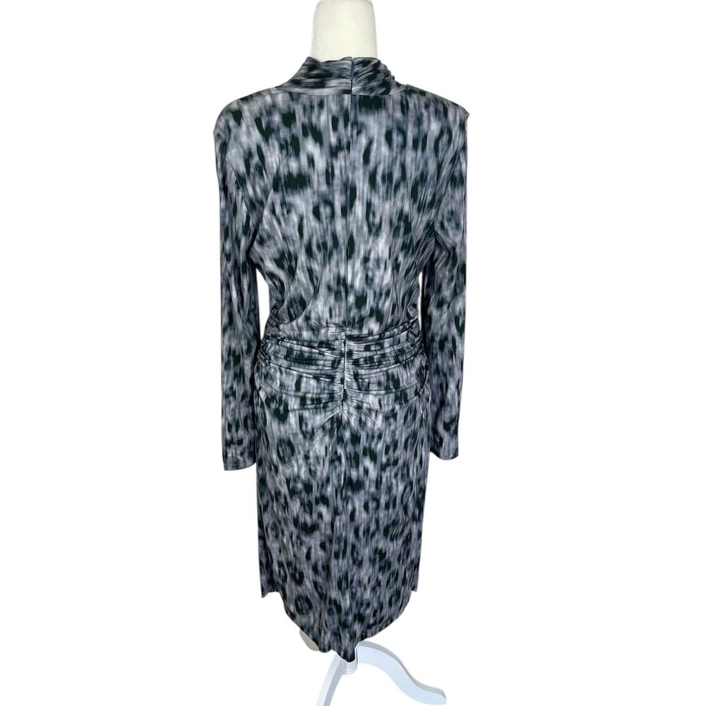 David Meister Animal Print Ruched Midi Sheath Dress Sz 14 Timeless Classic Chic - Picture 6 of 12